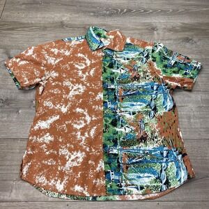 Seaplane Shirt Mens XL Tropical Scenic Graphic Short Sleeve Button Up Vintage